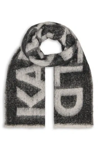 Karl Lagerfeld Paris Logo Fluffy Blanket Scarf In Brown