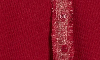 Adrianna Papell Fray Trim Waffle Knit Cardigan In Red