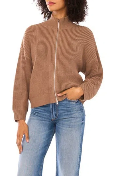 Parker Ribbed Zip Cardigan In Brown