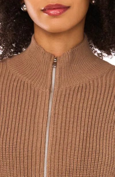 Parker Ribbed Zip Cardigan In Brown