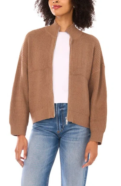 Parker Ribbed Zip Cardigan In Brown