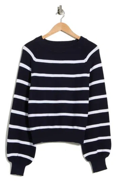 French Connection Mozart Stripe Balloon Sleeve Sweater In Black