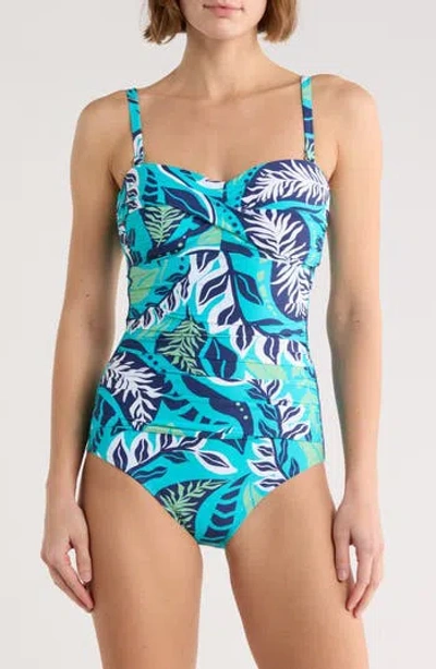 Jantzen Flora Bandeau One-piece Swimsuit In Blue