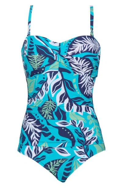 Jantzen Flora Bandeau One-piece Swimsuit In Blue