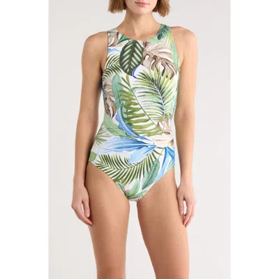 Jantzen Farrah High Neck One-piece Swimsuit In Blue