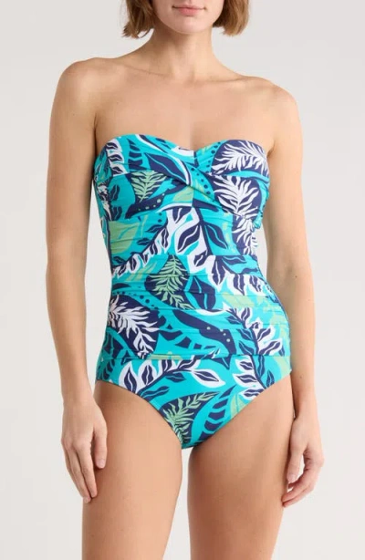 Jantzen Flora Bandeau One-piece Swimsuit In Blue