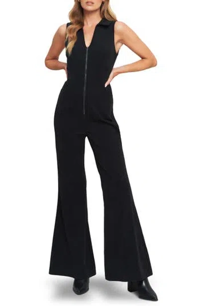 Flying Tomato Sleeveless Corduroy Flare Jumpsuit In Black