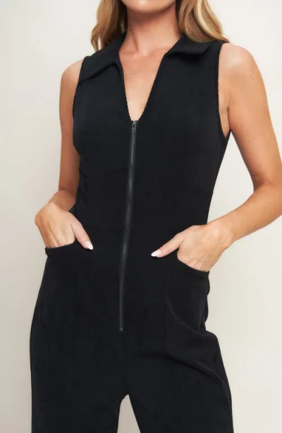 Flying Tomato Sleeveless Corduroy Flare Jumpsuit In Black