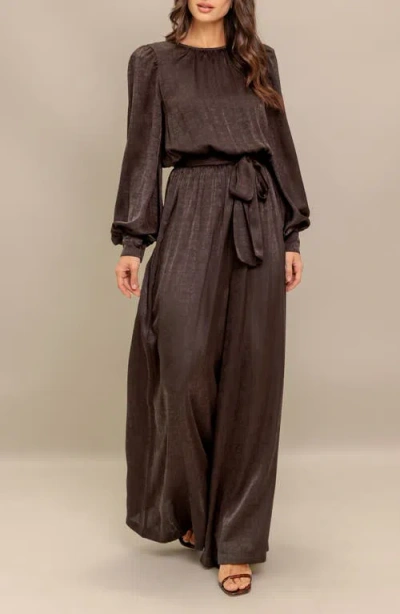 Flying Tomato Woven Long Sleeve Jumpsuit In Brown