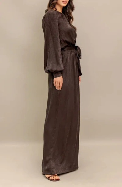 Flying Tomato Woven Long Sleeve Jumpsuit In Brown