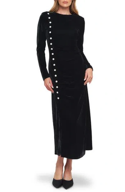Flying Tomato Velvet Long Sleeve Midi Dress In Black