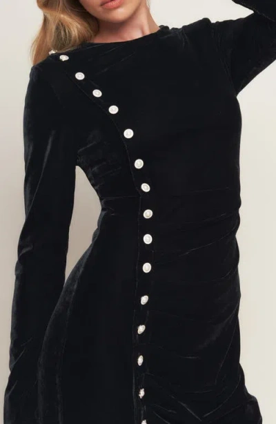 Flying Tomato Velvet Long Sleeve Midi Dress In Black