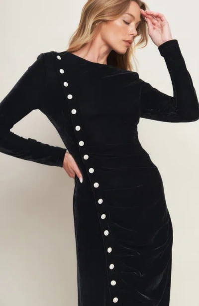 Flying Tomato Velvet Long Sleeve Midi Dress In Black