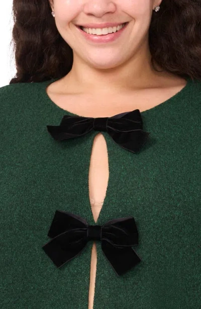 Cece Velvet Bow Closure Cardigan In Green