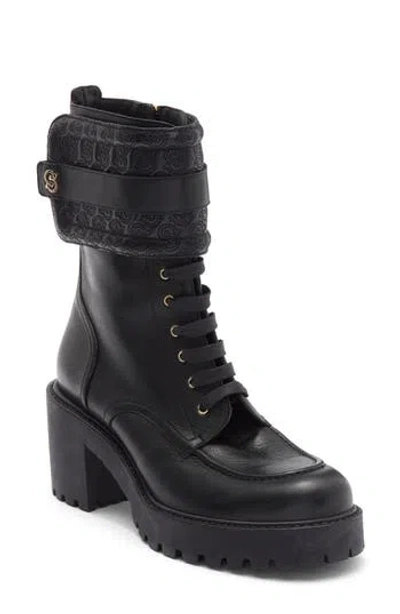 Ferragamo Shiraz Leather Combat Boots In Black