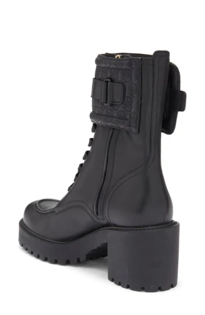 Ferragamo Shiraz Leather Combat Boots In Black