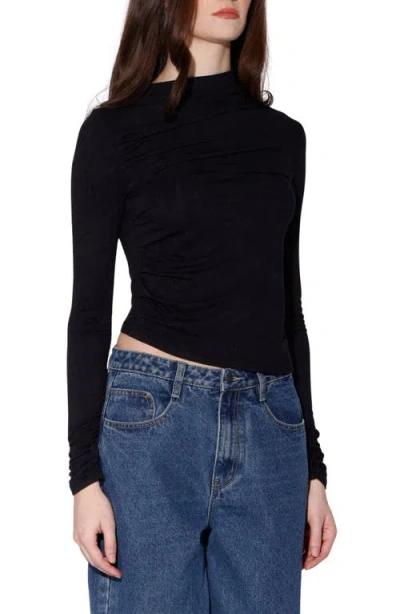 Walter Baker Celia Ruched Long Sleeve Top In Black
