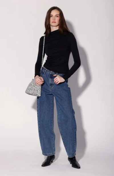 Walter Baker Celia Ruched Long Sleeve Top In Black