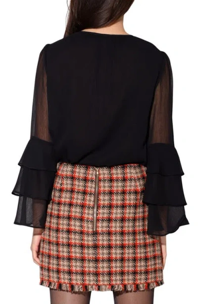 Walter Baker Dua Ruffle Long Sleeve Button-up Top In Black