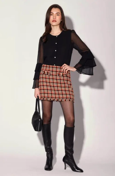 Walter Baker Dua Ruffle Long Sleeve Button-up Top In Black