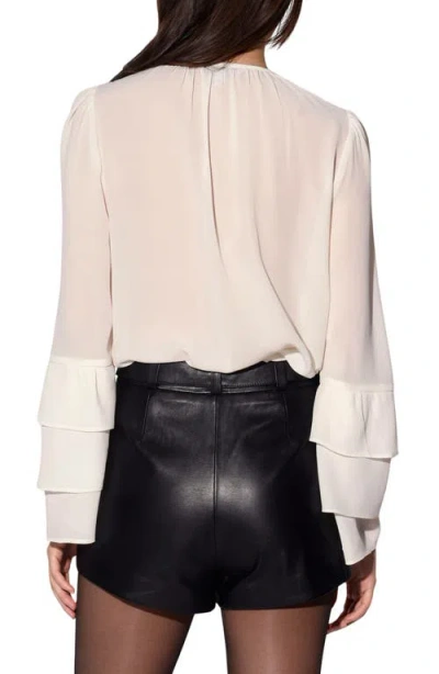 Walter Baker Dua Ruffle Long Sleeve Button-up Top In Neutral