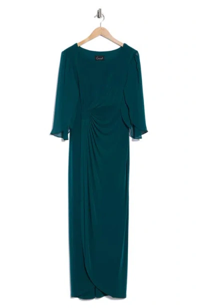 Connected Apparel Cape Sleeve Faux Wrap Gown In Green