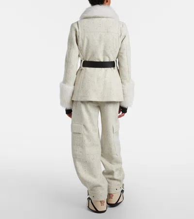 Moncler Devez Belted Shearling-trimmed Virgin Wool Down Ski Jacket In Brown