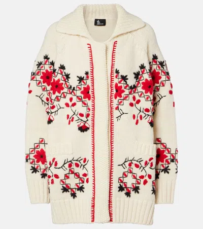 Moncler Embroidered Wool-blend Cardigan In White