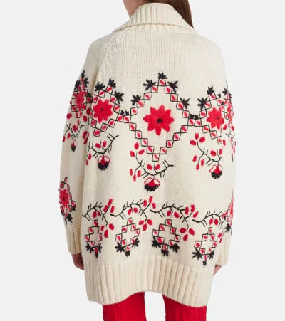Moncler Embroidered Wool-blend Cardigan In White