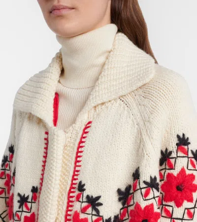 Moncler Embroidered Wool-blend Cardigan In White