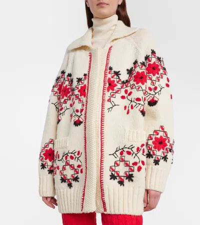 Moncler Embroidered Wool-blend Cardigan In White