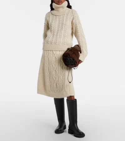 Moncler Cable-knit Wool And Mohair-blend Turtleneck Sweater In White