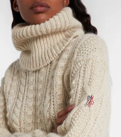 Moncler Cable-knit Wool And Mohair-blend Turtleneck Sweater In White