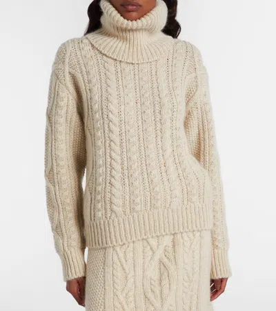 Moncler Cable-knit Wool And Mohair-blend Turtleneck Sweater In White