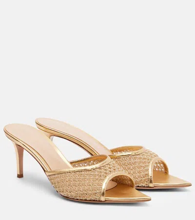 Gianvito Rossi Sienna 70 Metallic Leather-trimmed Mules In Gold