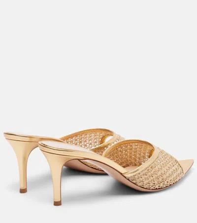 Gianvito Rossi Sienna 70 Metallic Leather-trimmed Mules In Gold