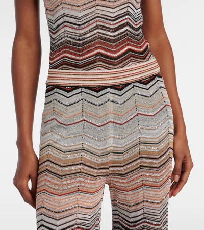 Missoni Sequin-embellished Striped Metallic Crochet-knit Wide-leg Pants In Multi