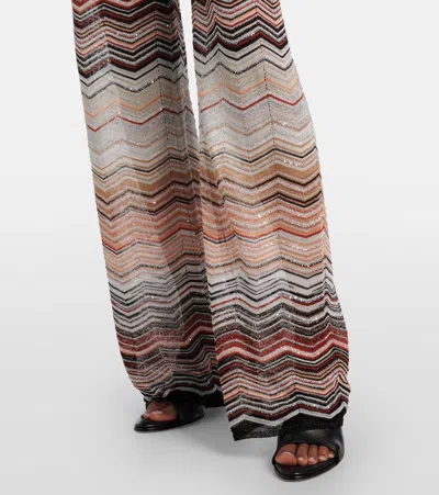 Missoni Sequin-embellished Striped Metallic Crochet-knit Wide-leg Pants In Multi