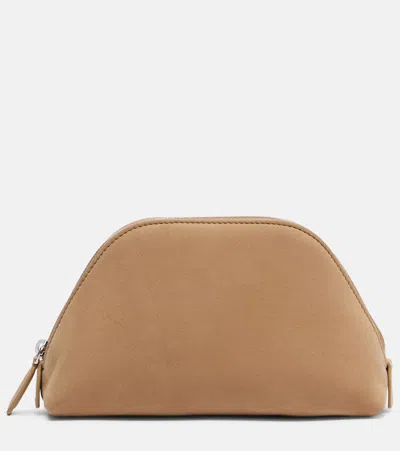 The Row Devon Mini Leather Clutch In Brown