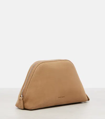 The Row Devon Mini Leather Clutch In Brown