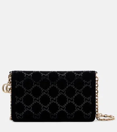 Gucci Gg Crystal Velvet Wallet On Chain In Black