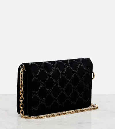 Gucci Gg Crystal Velvet Wallet On Chain In Black