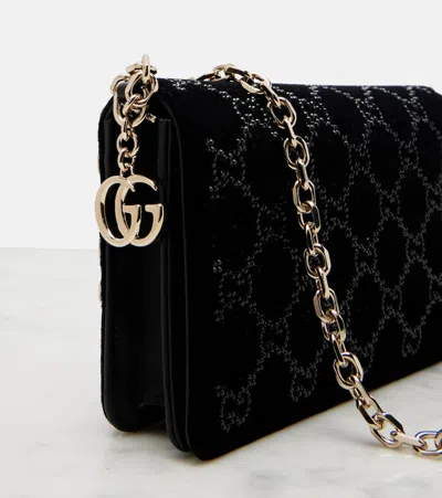 Gucci Gg Crystal Velvet Wallet On Chain In Black
