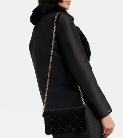 Gucci Gg Crystal Velvet Wallet On Chain In Black