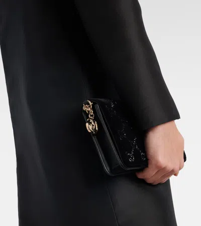 Gucci Gg Crystal Velvet Wallet On Chain In Black