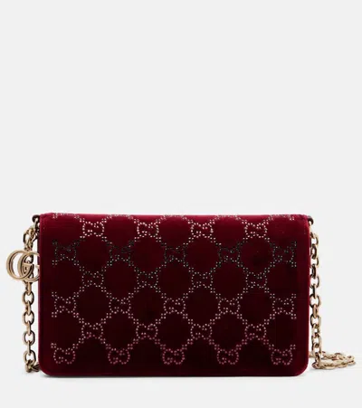 Gucci Gg Crystal Velvet Wallet On Chain In Red