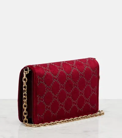 Gucci Gg Crystal Velvet Wallet On Chain In Red