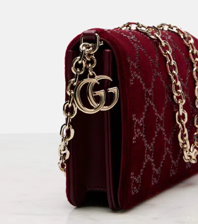Gucci Gg Crystal Velvet Wallet On Chain In Red