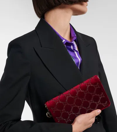 Gucci Gg Crystal Velvet Wallet On Chain In Red