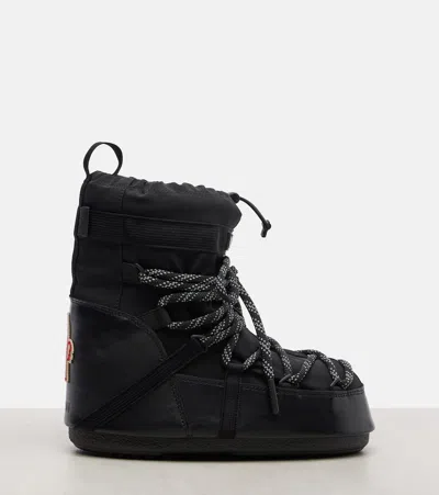 Moncler X Moon Boot Icon Low Gaiter Leather-trimmed Snow Boots In Black
